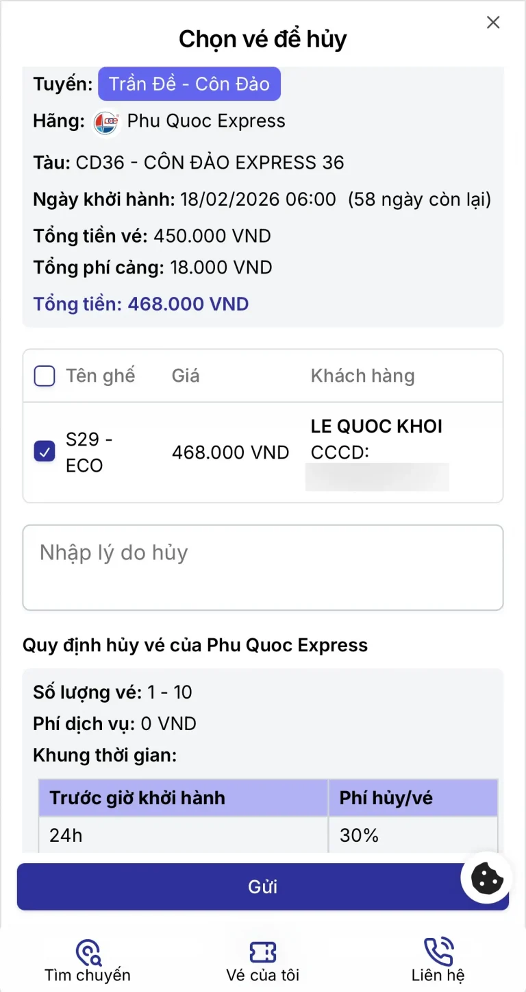 Cho vé để hủy vé