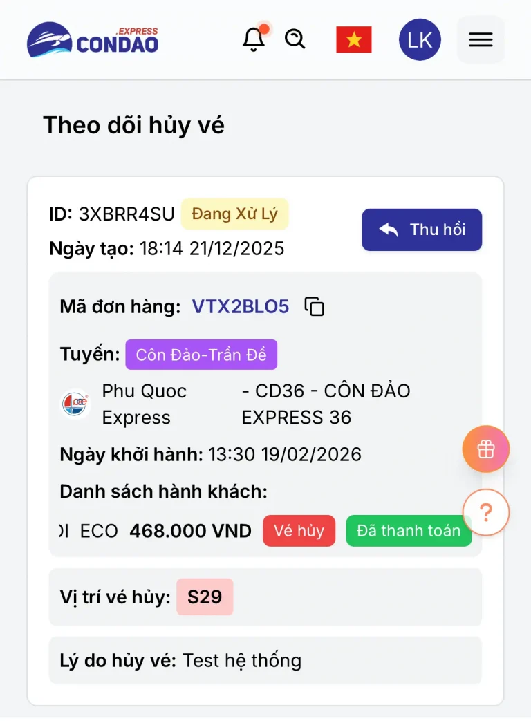 Theo dõi hủy vé
